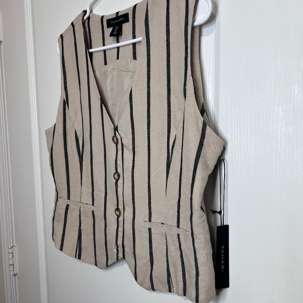 Tahari Beige and Black Linen Blend Vest size L - Picture 11 of 12